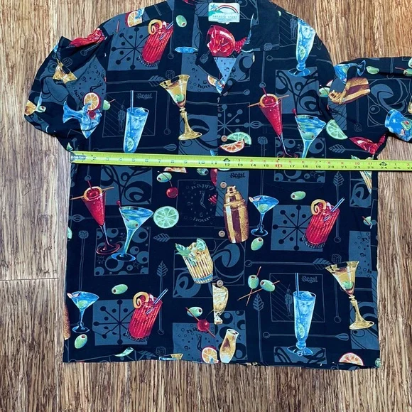 Vintage Paradise Found black happy hour cocktail Hawaiian shirt size medium - Picture 10 of 12